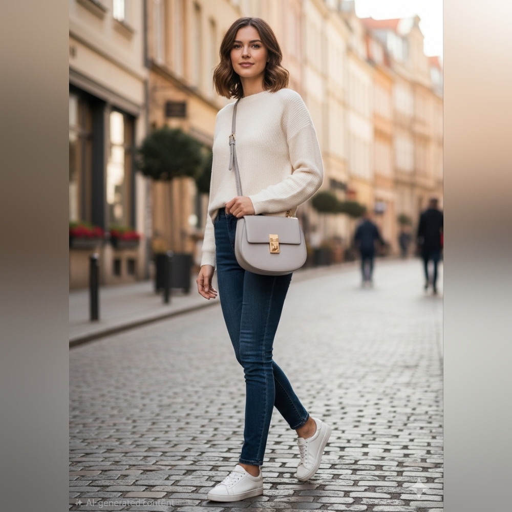 Express Grey Pebbled Texture Faux Leather Crossbody Gold Accent Chain